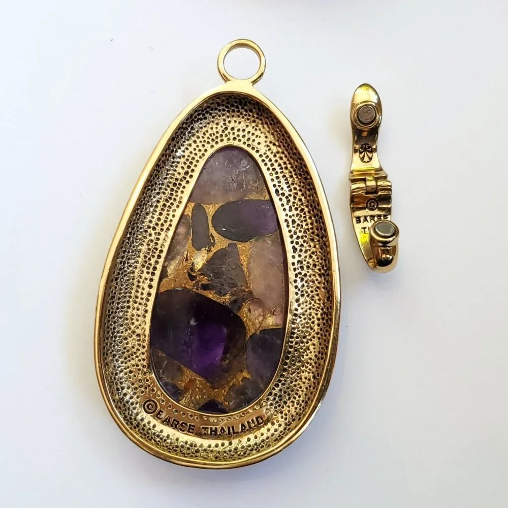 Barse Beaded Pendant Necklace Chunky Layered Purple Stone Gold Tone Statement - Picture 6 of 6